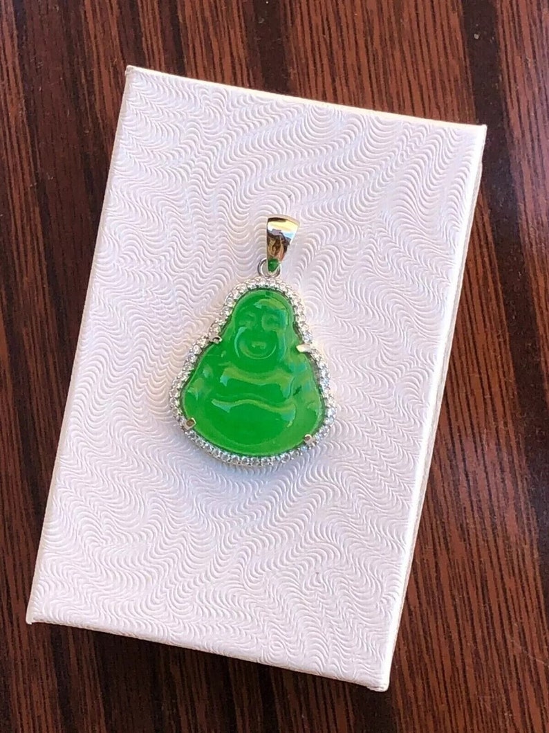 0.83in Jade Buddha Pendant 925 Sterling Silver, Cz Diamond Pendant ...