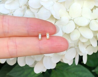 5mm Gold Bar Stud Earrings Sterling Silver 925, Gold Plated, Cubic Zirconia, Tiny Bar Studs, Dainty Bar Earrings