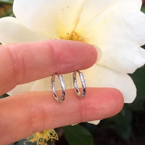 13mm/10mm x1.5mm Silver Huggie Hoop Earrings Sterling Silver 925, Plain Small Hoops, Textured Huggie Hoops for Women Girls