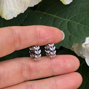 12mm/9.8mm x4.3mm Silver Leaf Vine Huggie Hoop Earrings Sterling Silver 925, Cubic Zirconia Huggies, Small Leaf Vine Hoops for Women Girls