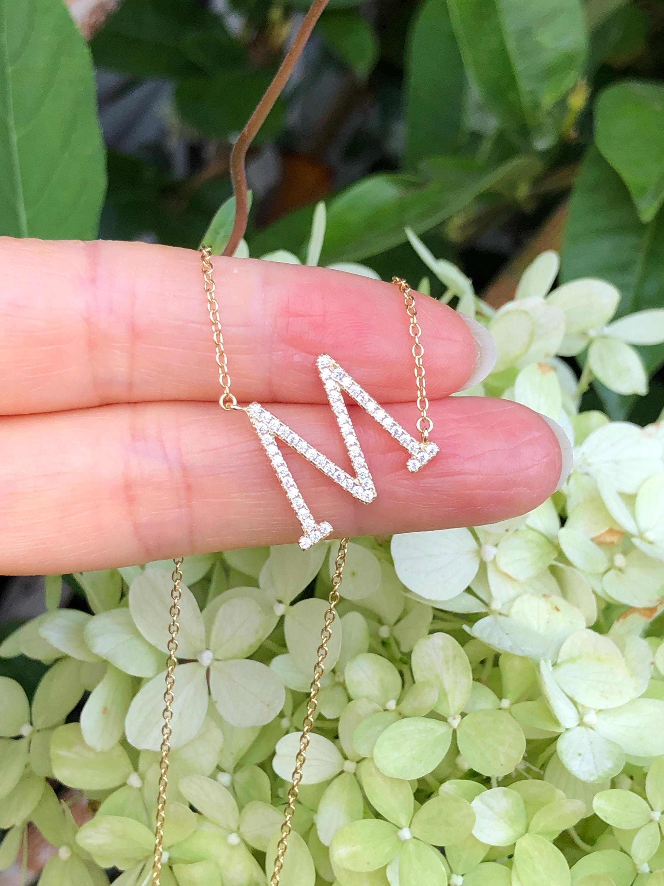 15mm/0.59in Gold Initial M Necklace Sterling Silver 925, Gold