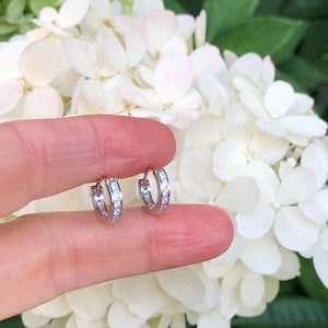 10mm/8mm x2mm Silver Huggie Hoop Earrings Sterling Silver 925, Cubic Zirconia Huggie Hoops, VERY SMALL Huggie Hoops for Men Women Kids