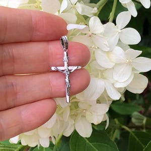 0.94in Silver Jesus Cross Pendant 925 Sterling Silver, Small Crucifix Charm, Plain Crucifix Pendant for Men Women 24mm(0.94&quot;)/32mm(1.26&quot;)