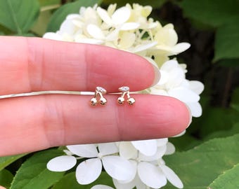 6mm Gold Cherry Stud Earrings Sterling Silver 925, Gold Plated, Cubic Zirconia, Dainty Earrings, Tiny Studs
