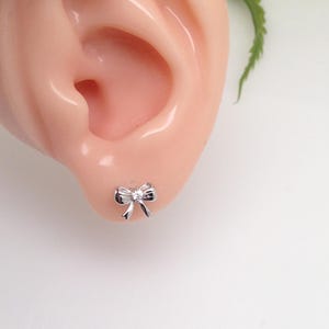 7.5mm Silver Bow Stud Earrings Sterling Silver 925, Cubic Zirconia, Bow Knot Studs, Tiny Dainty Bow Earrings, Gift for Her image 8
