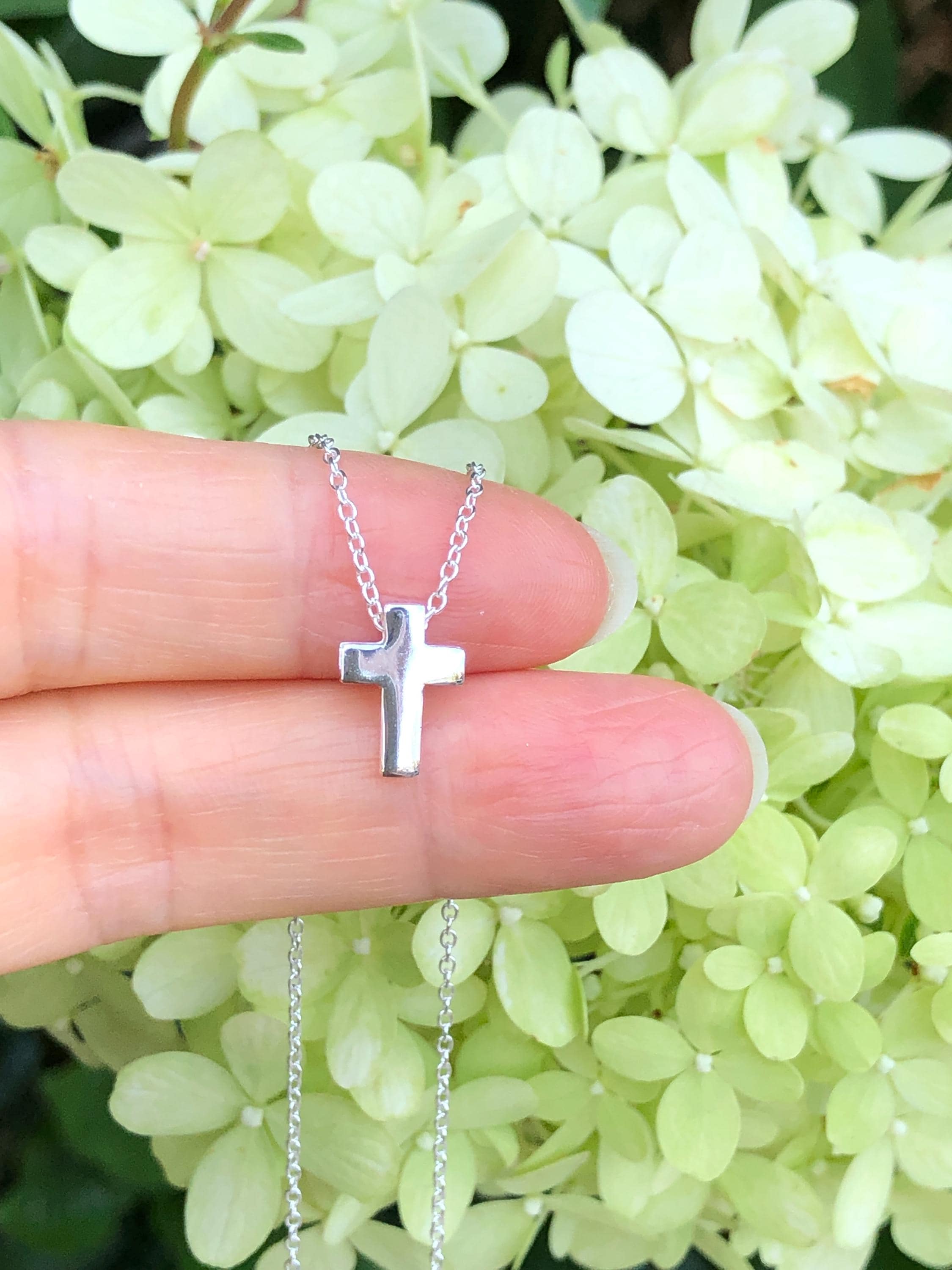 11mm/0.43in Silver Cross Necklace Sterling Silver 925, Tiny Plain