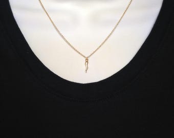 11mm/0.43in Gold Italian Horn Necklace Sterling Silver 925
