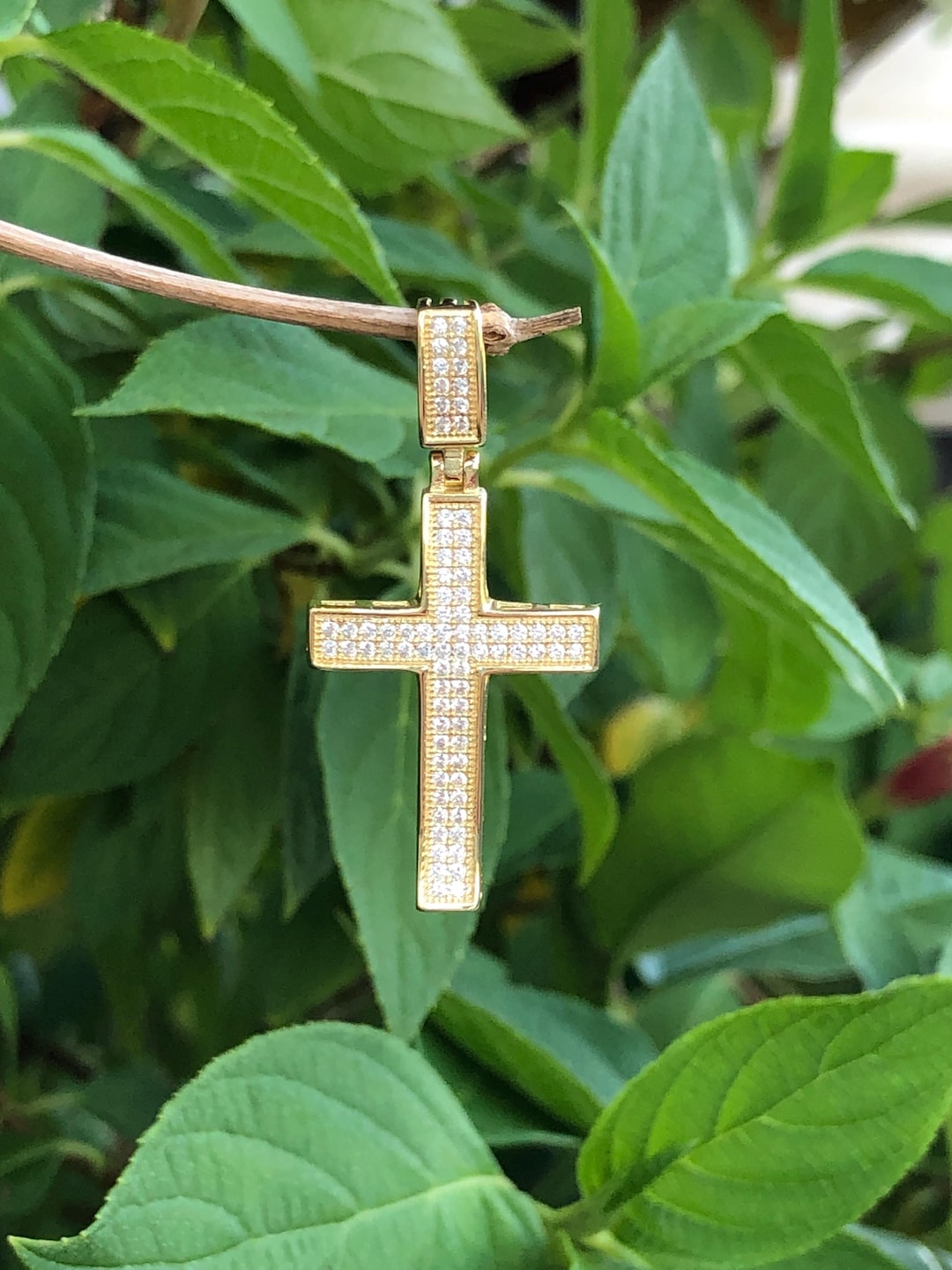 1.1in/28mm Mens Gold Cross Pendant Sterling Silver 925, Gold Plated ...