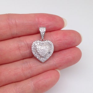 0.59in Cz Puffed Heart Pendant 925 Sterling Silver, Baguette Cz Heart Pendant Charm 15mm(0.59") / 23mm(0.91 in)