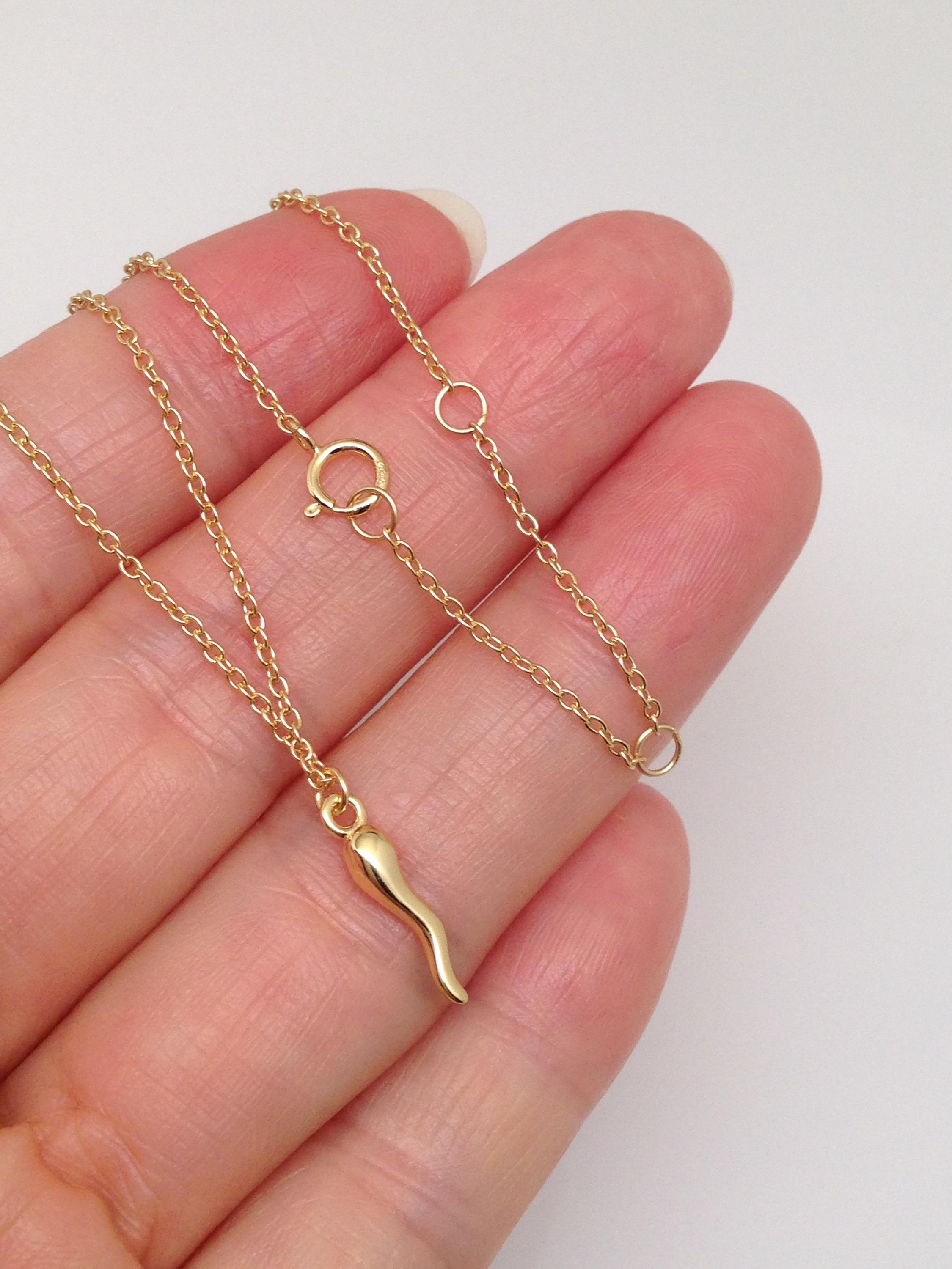11mm/0.43in Gold Italian Horn Necklace Sterling Silver 925