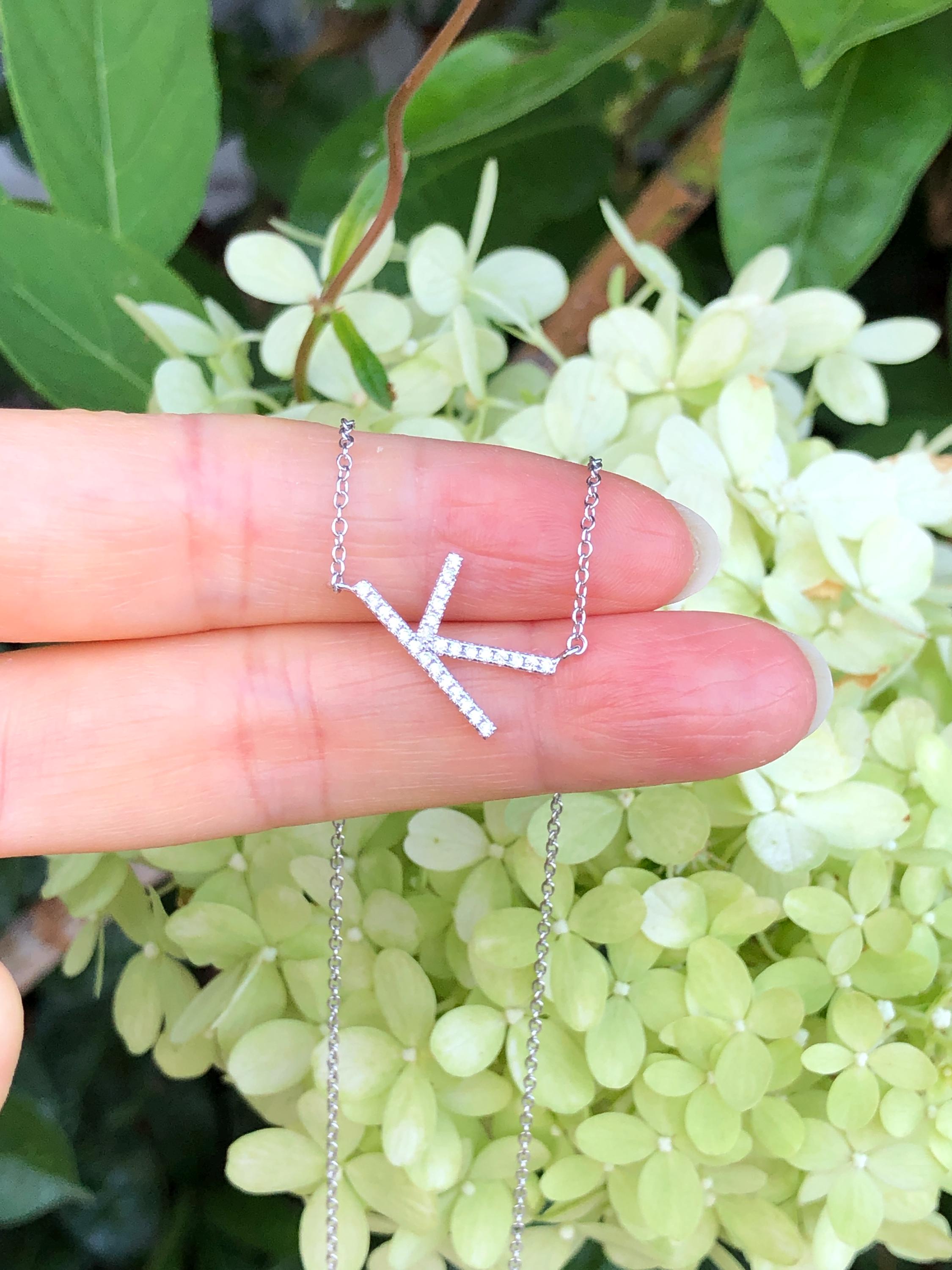 16mm/0.63in Silver Sideways Initial K Necklace Sterling