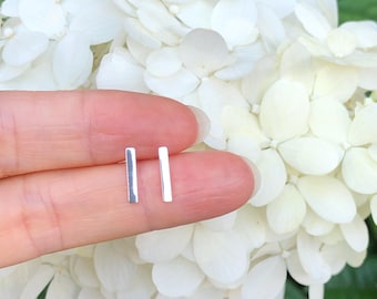11mm Silver Bar Stud Earrings Sterling Silver 925, Plain Bar Studs, Tiny Bar Earrings