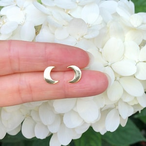 9mm Gold Crescent Moon Stud Earrings Sterling Silver 925, Gold Plated, Small Plain Moon Studs, Tiny Moon Gold Earrings for Women Girls