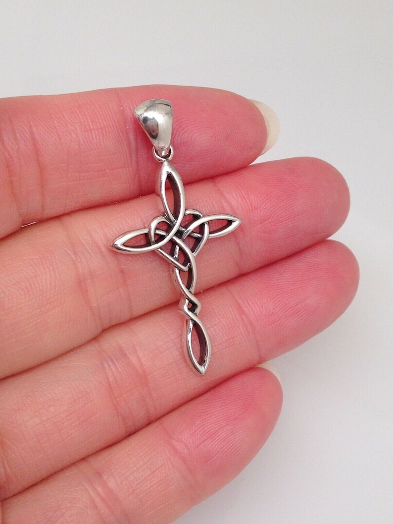 1.18in Celtic Knot Cross Pendant 925 Sterling Silver Heart Etsy