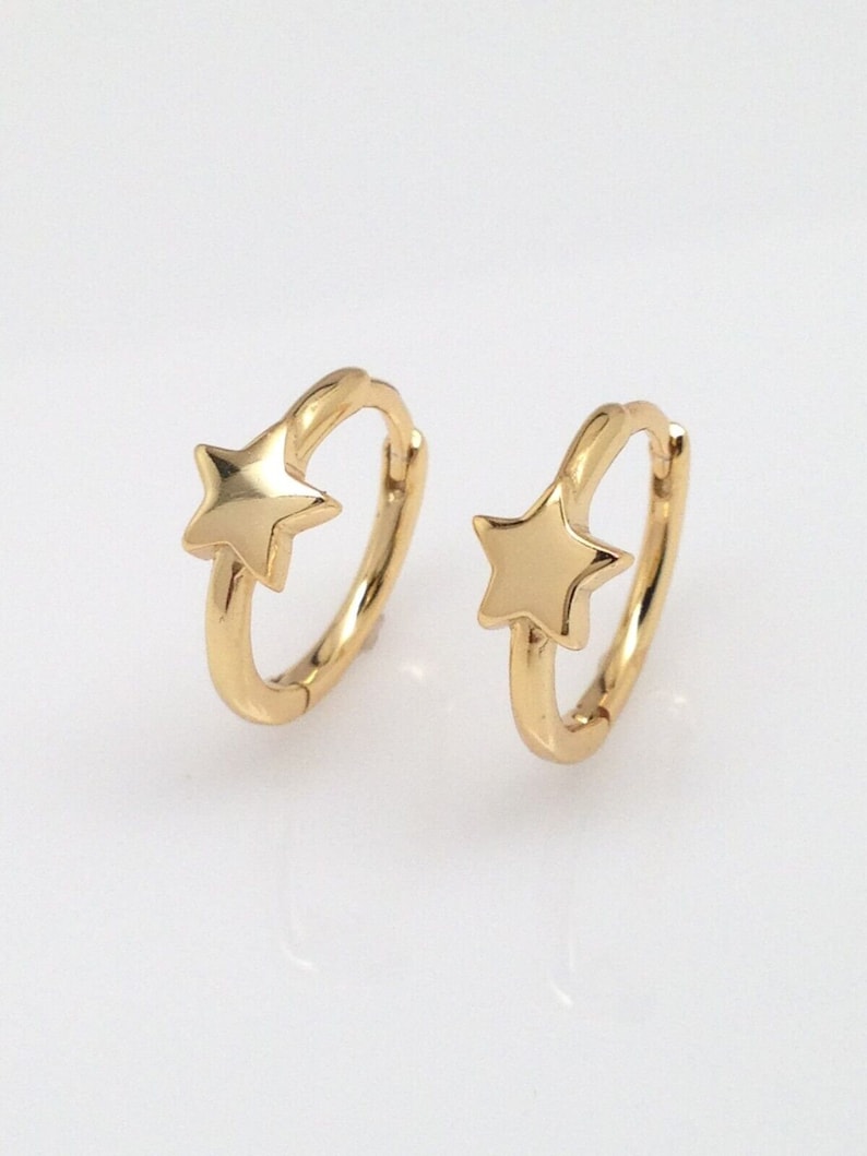 11.5mm/0.45in Gold Star Hoop Earrings Sterling Silver 925, Gold Plated
