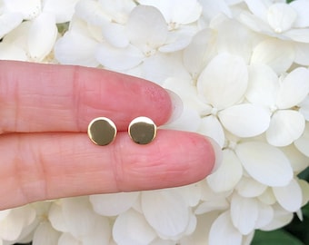 6.5mm Gold Disc Stud Earrings Sterling Silver 925, Gold Plated, Plain Disc Studs, Tiny Dainty Flat Circle Earrings for Men Women
