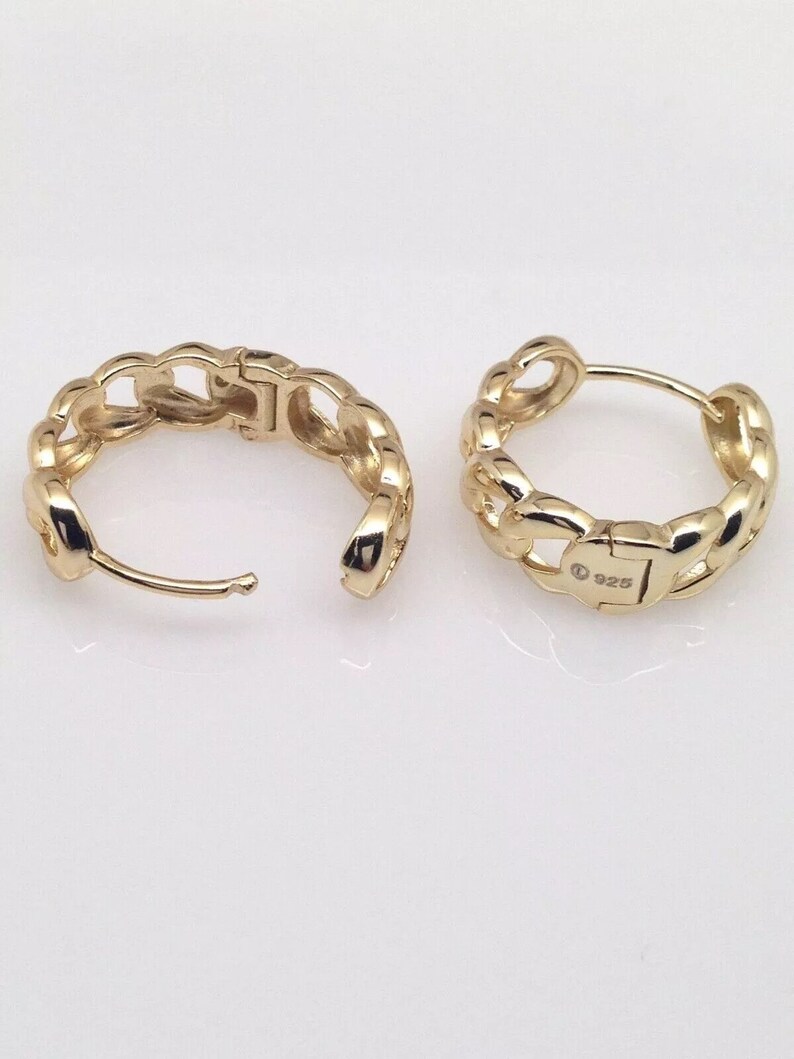16mm/0.63in Cuban Link Hoop Earrings Sterling Silver 925, Gold Plated