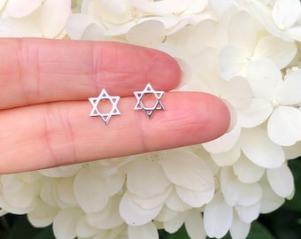 8.5mm Silver Star of David Stud Earrings Sterling Silver 925, Plain Star Studs, Tiny Star of David Earrings for Men Women