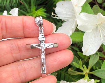 34.5mm/1.36in Silver Crucifix Pendant Sterling Silver 925, Jesus Cross Pendant for Men, Plain Silver Pendant, 44mm/1.73"
