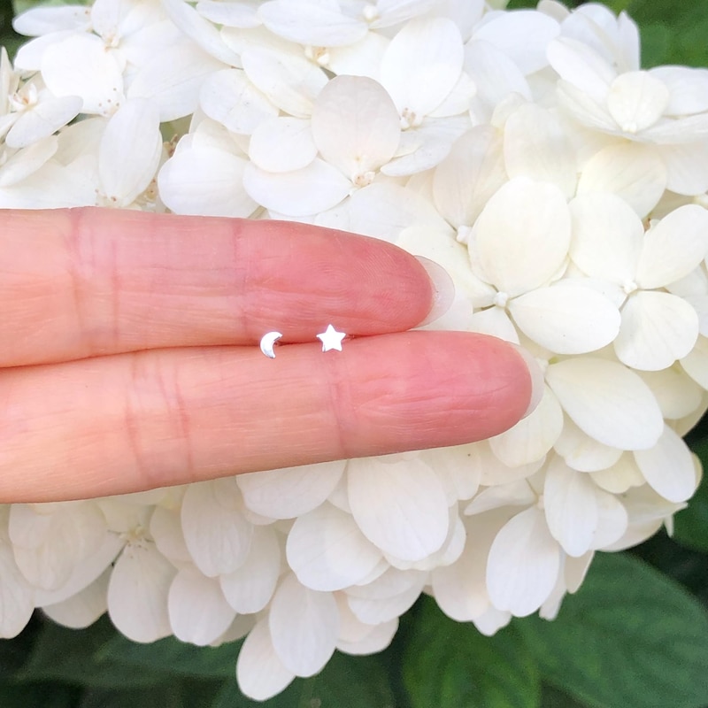 Stars and Moon Studs Silver - Etsy