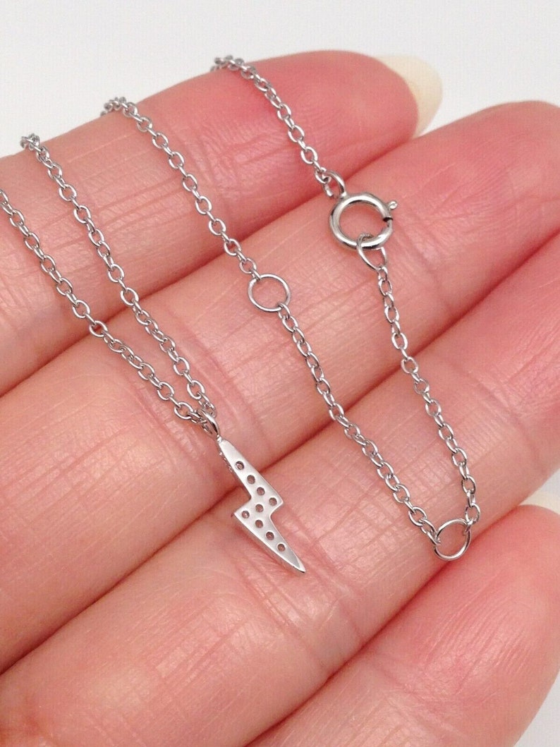 10mm Cz Lightning Necklace 925 Sterling Silver, Tiny Dainty Lightning