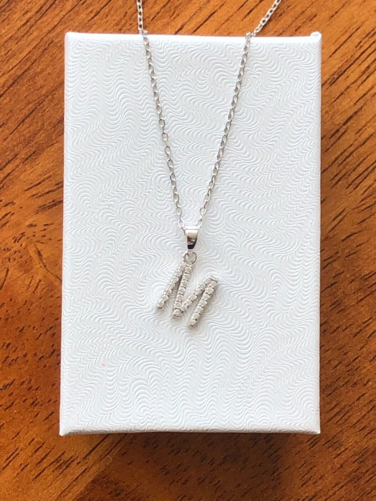 8.8mm Silver Initial M Necklace Sterling Silver 925, Cubic