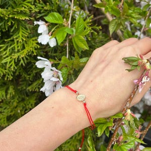 9.5mm Gold Guadalupe Charm Red String Bracelet Sterling Silver 925, Gold Plated, Lucky Charm Bracelet for Men Women, Adjustable 6.5-9.5"