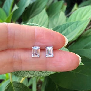 7mm Silver Emerald Cut Stud Earrings Sterling Silver 925, Cubic Zirconia, Baguette Studs, Tiny Rectangle Earrings