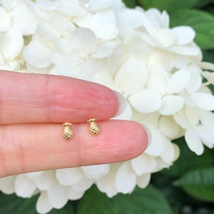 5.5mm Gold Pineapple Stud Earrings Sterling Silver 925, Gold Plated Plain Pineapple Studs, Dainty Pineapple Earrings for Women Girls Kids