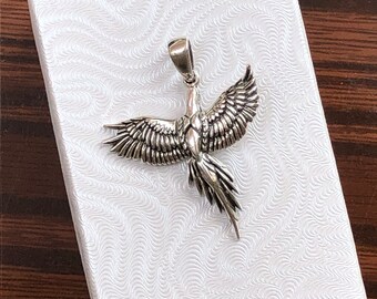 0.98in Silver Phoenix Pendant 925 Sterling Silver, Rising Phoenix Pendant Charm 25mm(0.98")/33mm(1.30")