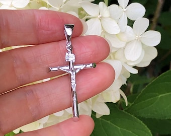 34mm/1.34in Silver Jesus Cross Pendant Sterling Silver 925, Silver Crucifix Pendant for Men, Plain Silver Pendant, 43mm/1.69"