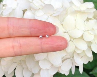 2.9mm Silver Ball Stud Earring Sterling Silver 925, Plain Silver Studs, Dainty Ball Earrings for Men Women