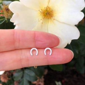 6mm Tiny Silver Horseshoe Stud Earrings Sterling Silver 925, Cubic Zirconia Horseshoe Studs, Dainty Horseshoe Studs for Women Girls Kids