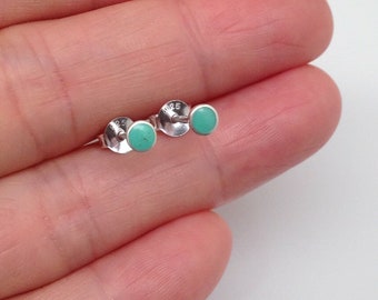 3mm Turquoise Stud Earring 925 Sterling Silver, Dainty Mini Turquoise Post Stud, Tiny Round Turquoise Studs 3mm