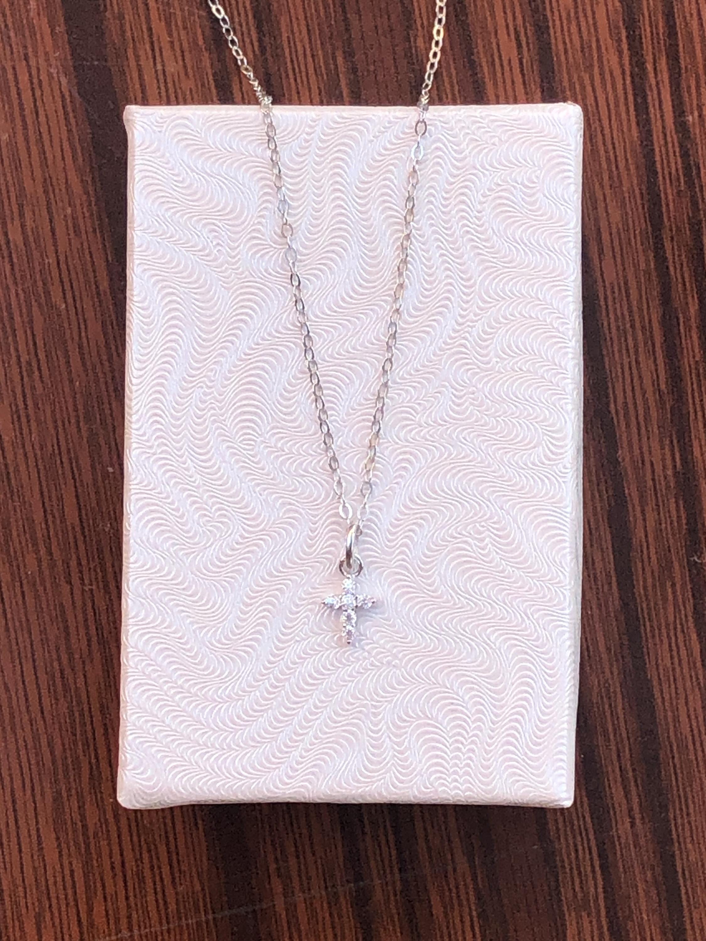 5.5mm Silver Cross Necklace Sterling Silver 925, Cubic Zirconia