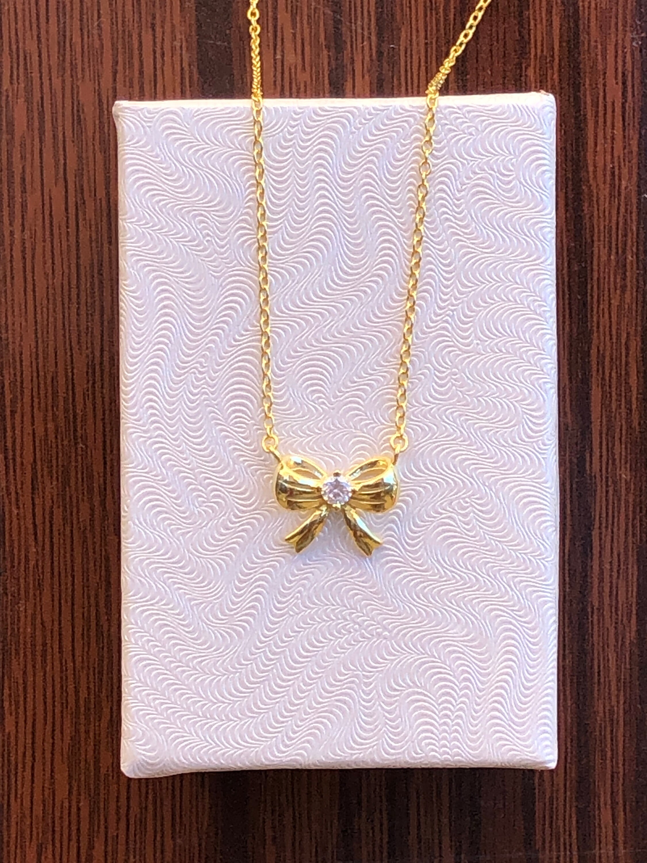 12mm/0.47in Gold Bow Necklace 925 Sterling Silver, Cubic