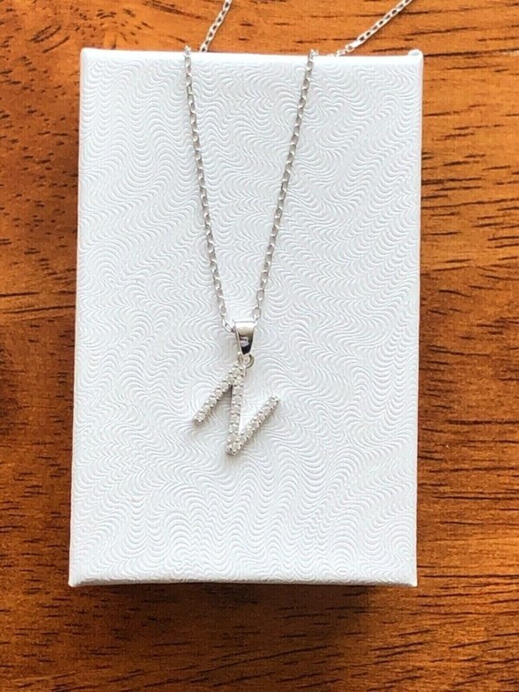 8.5mm Silver Initial N Necklace Sterling Silver 925, Cubic