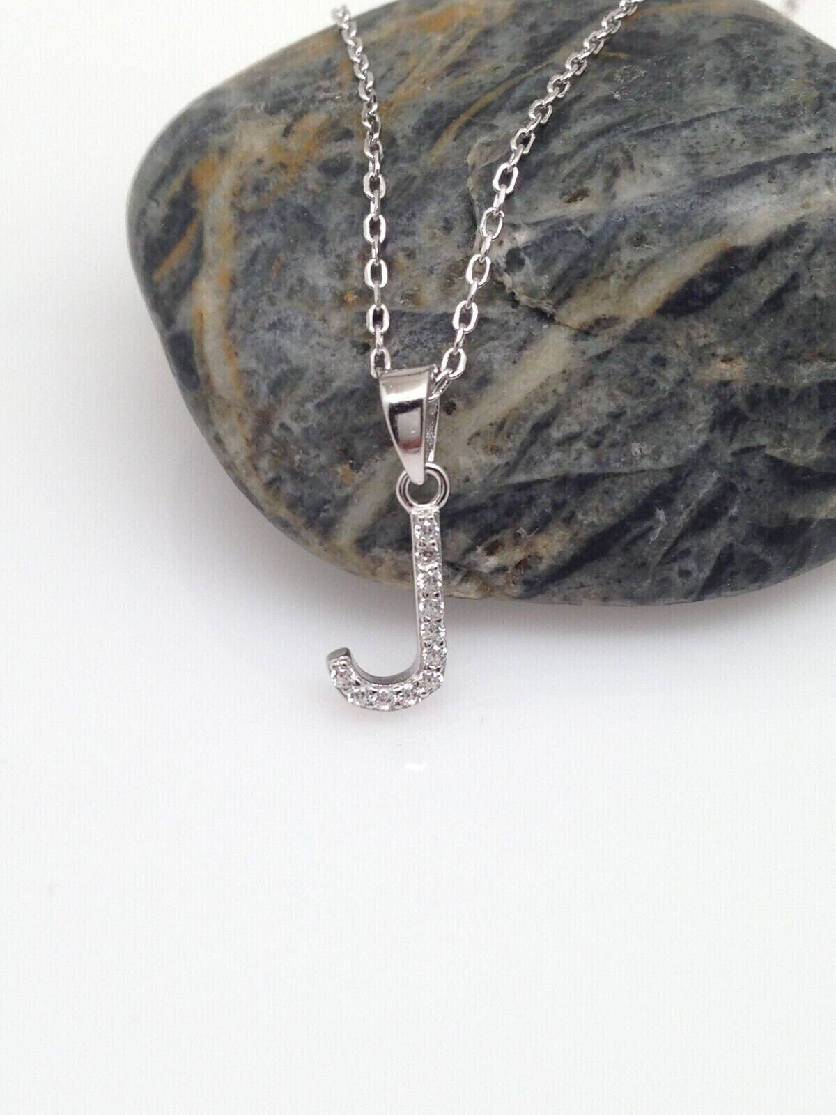 9mm Silver Initial J Necklace Sterling Silver 925, Dainty Initial