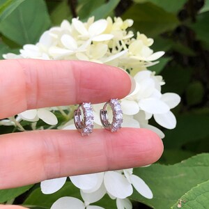 10mm/7.8mm x2.8mm Silver Huggie Hoop Earrings Sterling Silver 925, Cubic Zirconia, Pave Huggie Hoops for Women Girls, Tiny Hoops, VERY SMALL