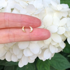 6mm Gold Moon Stud Earrings Sterling Silver 925, Gold Plated Crescent Moon Studs, Cubic Zirconia, Dainty Moon Earrings for Women Girls Kids