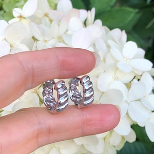 15.5mm/10.5mm x6mm Silver U Hoop Earrings Sterling Silver 925, Chunky Plain Rope Hoops, Wide U Shaped Hoop Earrings for Women