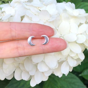 9mm Silver Moon Stud Earrings Sterling Silver 925, Plain Crescent Moon Studs, Tiny Silver Moon Earrings for Women Girls, Small Moon Studs