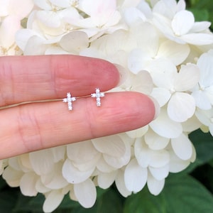 5mm Silver Cross Stud Earrings Sterling Silver 925, Cubic Zirconia Cross Post Studs, Dainty Silver Cross Earrings for Men Women Kids him her