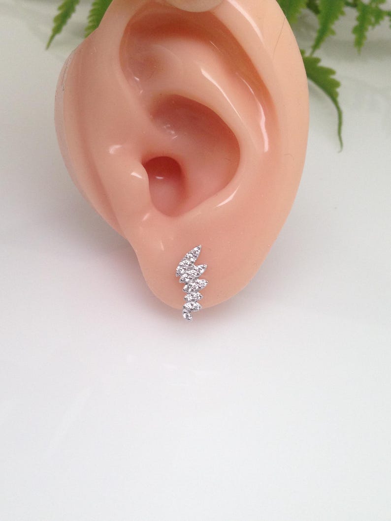 12mm/0.47in Silver Angel Wing Stud Earrings Sterling Silver 925, Cubic Zirconia, Pave Studs, Tiny Wing Earrings for Women Girls image 7