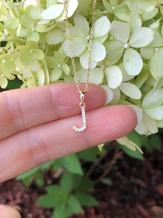 9mm Gold Initial J Necklace Sterling Silver 925, Gold Plated Dainty Initial Letter J Necklace with Cubic Zirconia for Women Girls, 16-18"