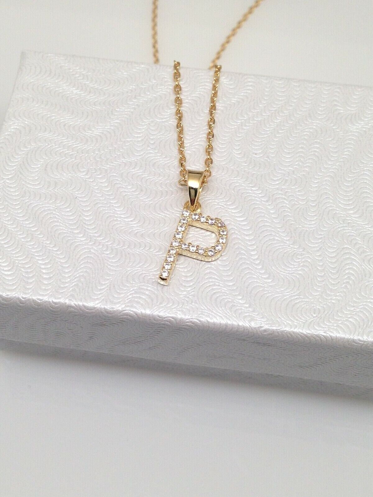 11mm Gold Initial P Necklace Sterling Silver 925, Gold Plated