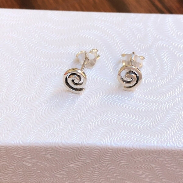 6mm Silver Swirl Stud Earrings 925 Sterling Silver, Small Tiny Spiral Swirl Post Studs Mens Womens 6mm(0.24")