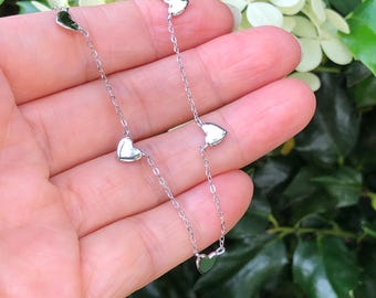 5.5mm Silver Heart Satellite Necklace Sterling Silver 925, Dainty