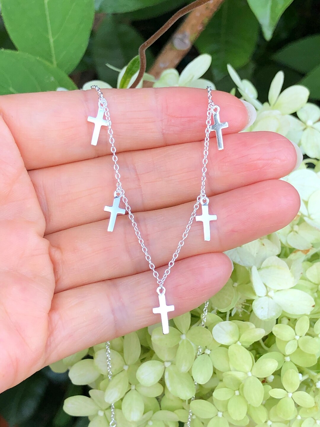 Handmade Pink Kunzite & Silver Cross Charm Necklace - 18" Platinum Plated, Genuine Gemstone 7 thumbnail image