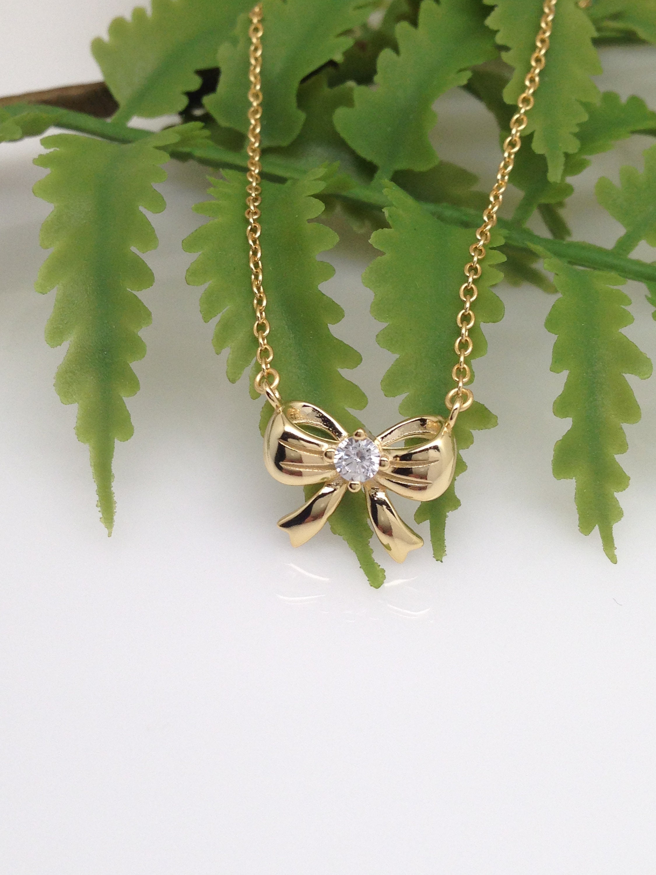 12mm/0.47in Gold Bow Necklace Sterling Silver 925, Cubic